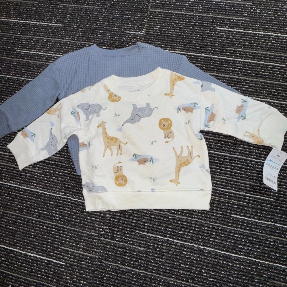 Carter's 4pc Outfit Set 9M NWT Safari Animal Print Blue Waffle Knit Pants